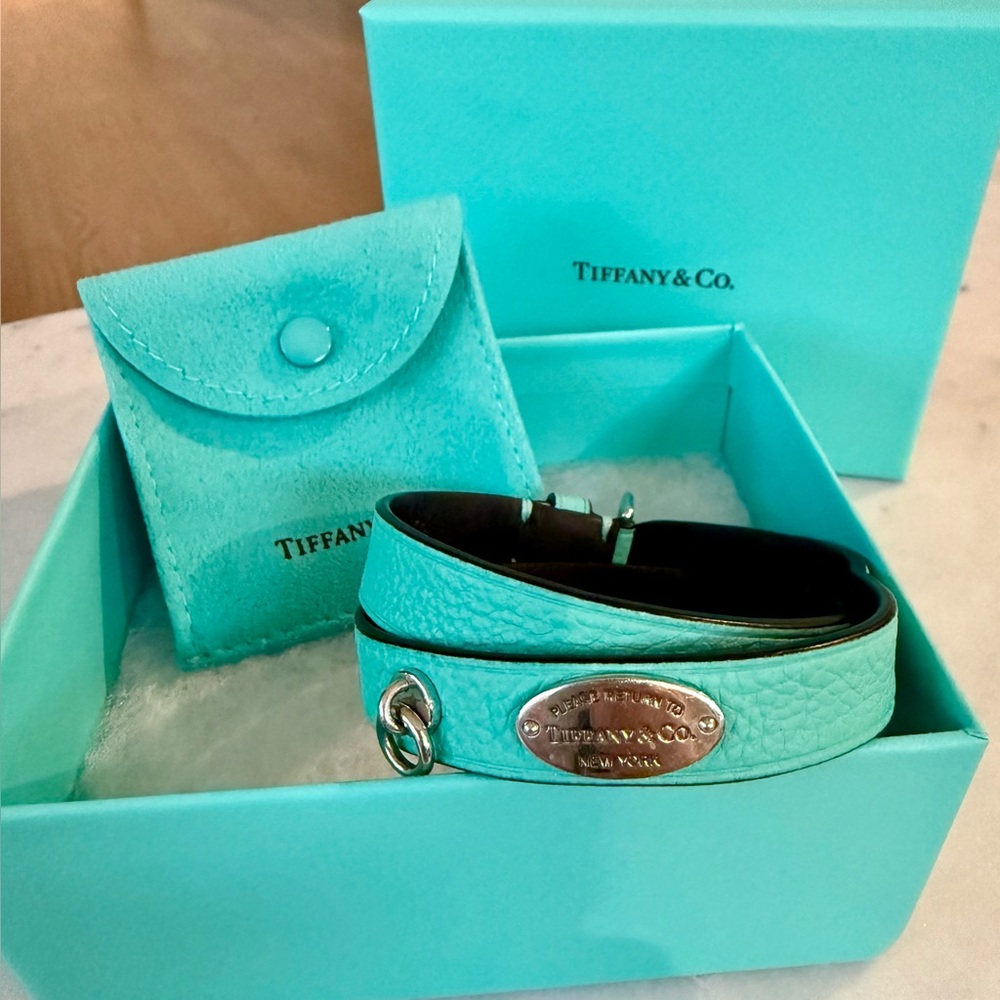 Tiffany & Co. Turquoise & sterling sliver leather wrap bracelet